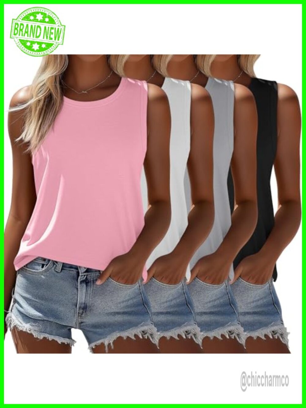 Women's Sleeveless Loose Fit Tank Tops 4 Pack Polyester Rayon Spandex